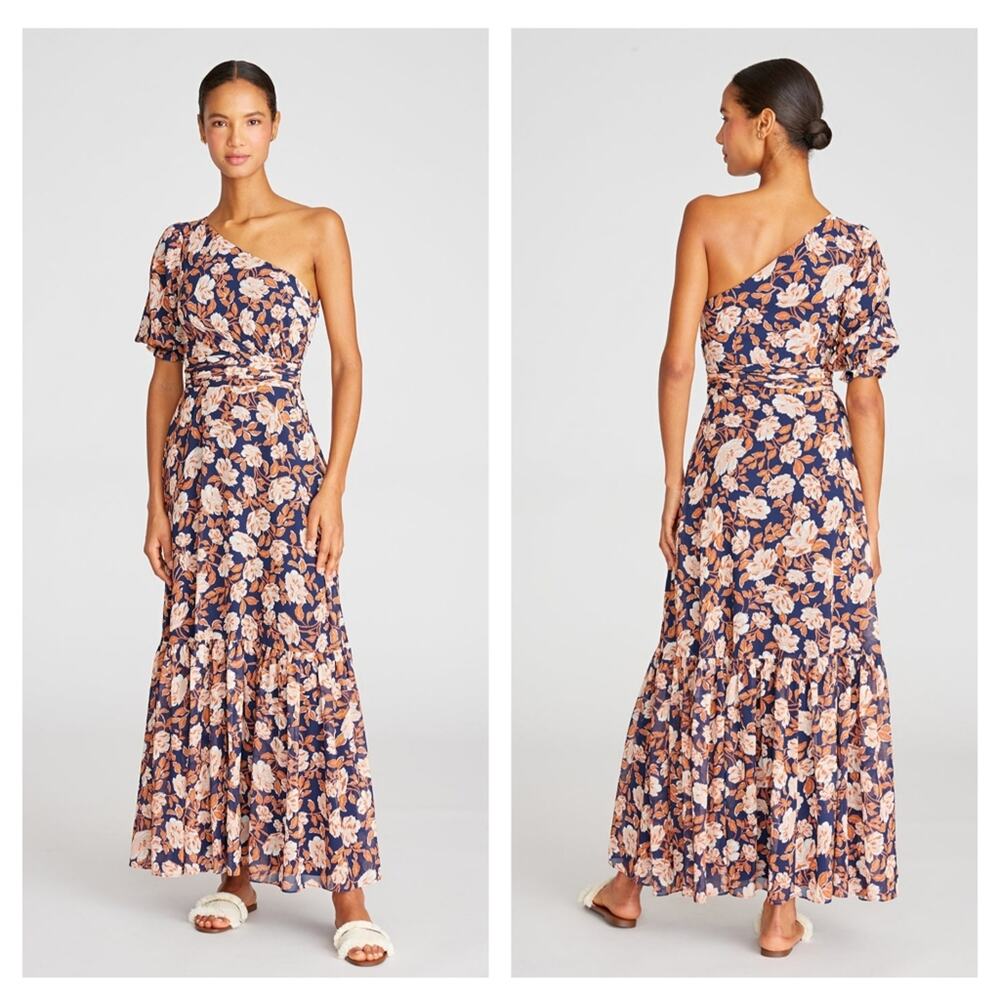 Amur Claudia One Shoulder Maxi Dress Purple Orange Floral size 6